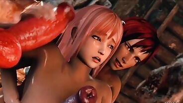 Göğüslü kadınlar 3D pornoda çift penetrasyona maruz kalıyor