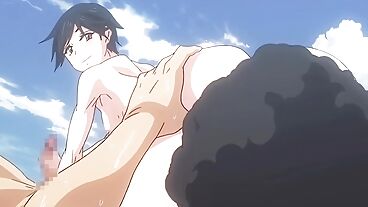 Anime'den sevimli kızlar sahilde sikişiyor ve grup halinde boşalıyor